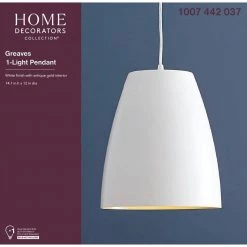 12 in. W 1-Light White Standard Pendant with White Metal Shade Antique Gold Inside by Home Decorators Collection -Outlet Home Decorators Collection Store white home decorators collection chandeliers kvm0901ax 01 76 1000