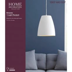 12 in. W 1-Light White Standard Pendant with White Metal Shade Antique Gold Inside by Home Decorators Collection -Outlet Home Decorators Collection Store white home decorators collection chandeliers kvm0901ax 01 fa 1000