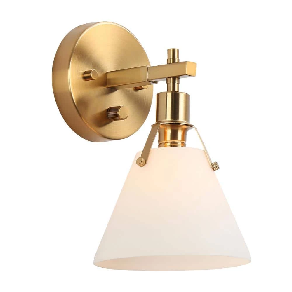 Granville Collection 1-Light White Opal Glass and Metal Sconce by Home Decorators Collection 6 Granville Collection 1-Light White Opal Glass and Metal Sconce by Home Decorators Collection - Image 4