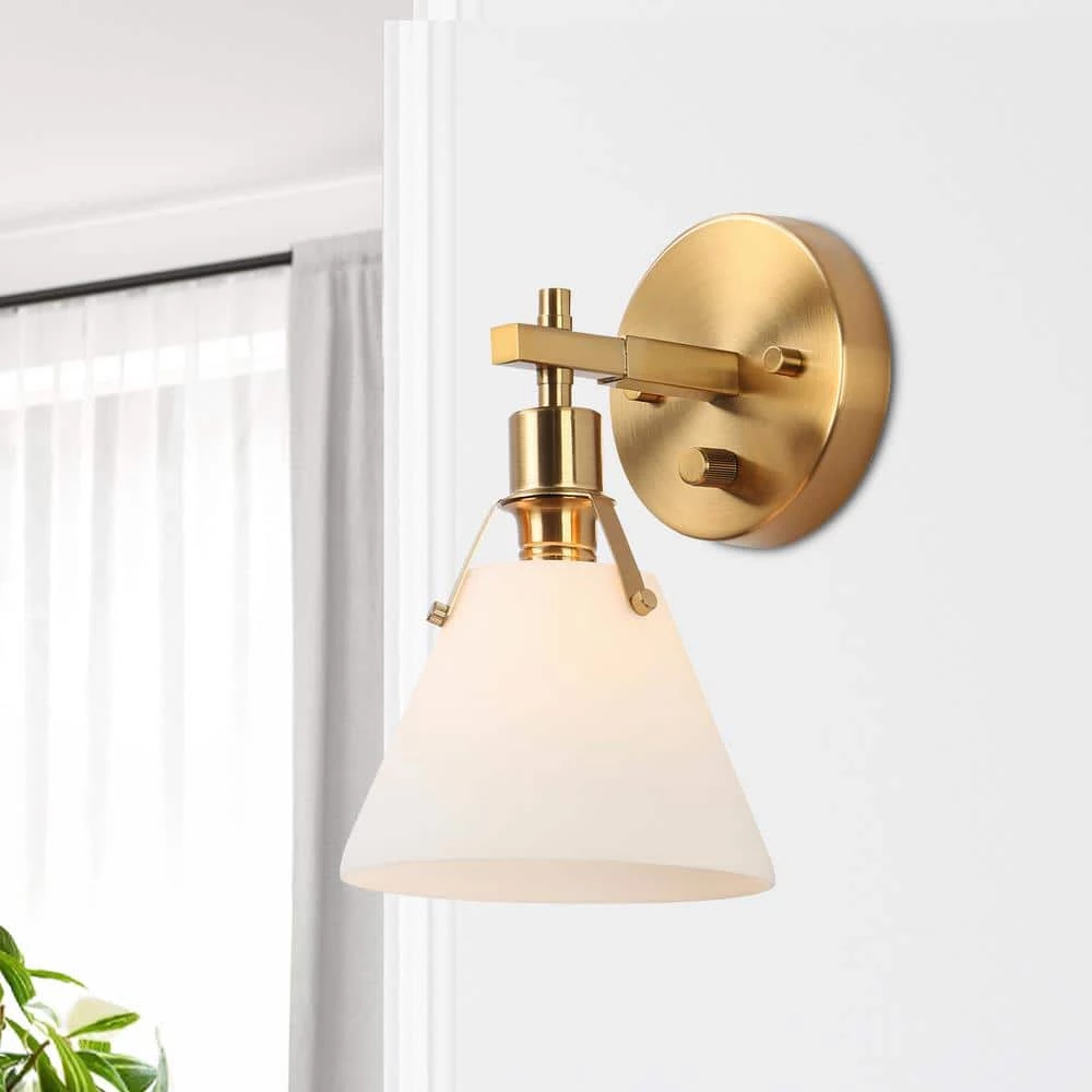 Granville Collection 1-Light White Opal Glass and Metal Sconce by Home Decorators Collection 4 Granville Collection 1-Light White Opal Glass and Metal Sconce by Home Decorators Collection - Image 2