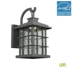 Summit Ridge Collection Zinc Outdoor Integrated LED Dusk-to-Dawn Wall Lantern Sconce by Home Decorators Collection -Outlet Home Decorators Collection Store zinc home decorators collection outdoor sconces cqh1691l 5 77 1000